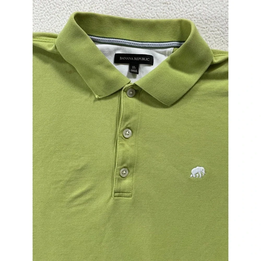 Banana Republic Mens Extra Large Polo Shirt Lime Green Elephant‎ Logo Pique XL